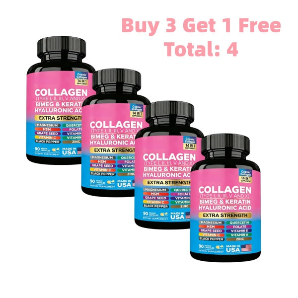 Collagen Pills Peptides (Types I,II,III,V,X) with Biotin, Keratin, Hyaluronic Acid, Vitamins & Minerals (90 Capsules)