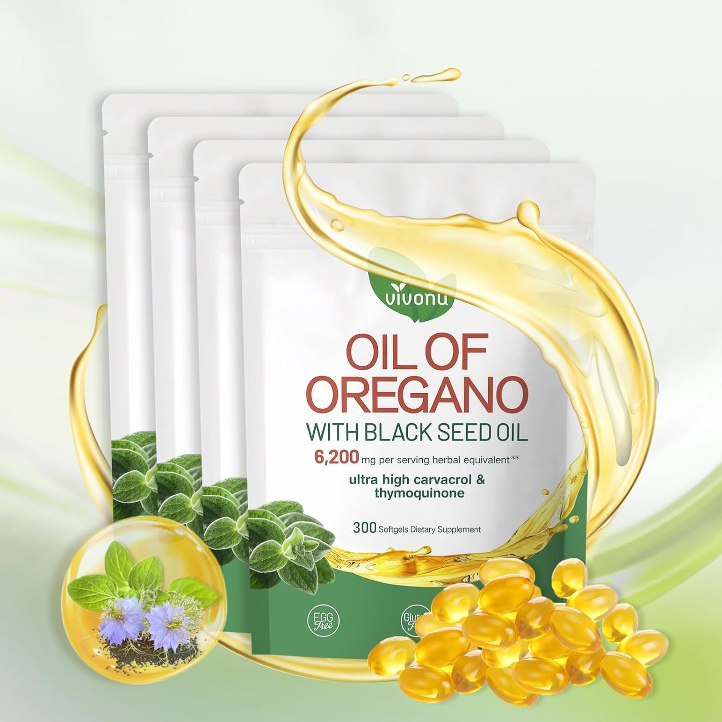Oil of Oregano Capsules, Balanced Oil of Oregano with Black Seed Oil, Organic OreganoOil Softgels,Non-GMO
