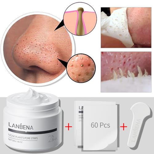Blackhead Remover Set Nose Pore Strips & Peel-Off Face Mask, 30g Mask + 60 Pore Papers for Deep Cleansing