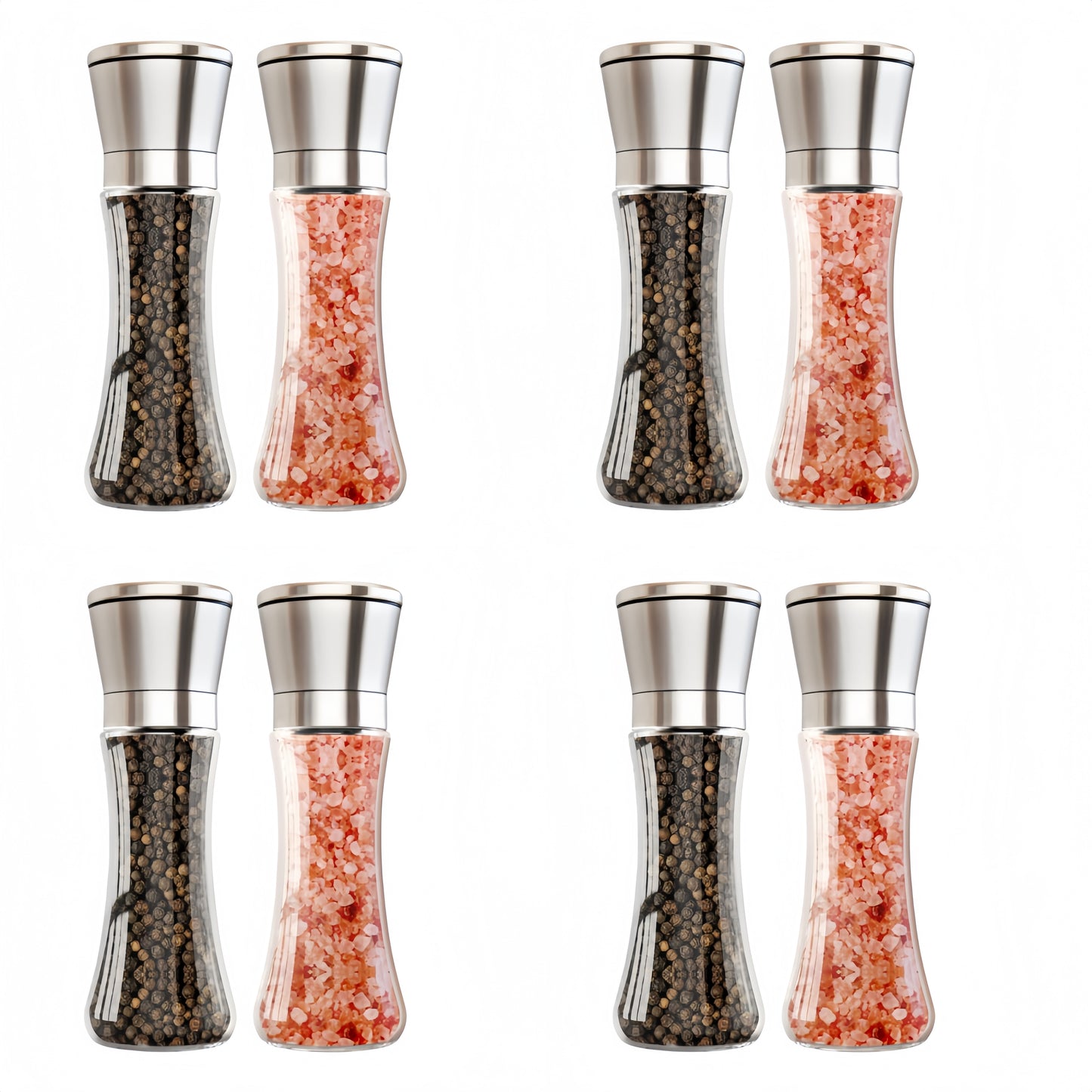Stainless Steel Manual Salt & Pepper Grinder Set – Adjustable Coarseness, Refillable Glass Mills for Kitchen & BBQ
