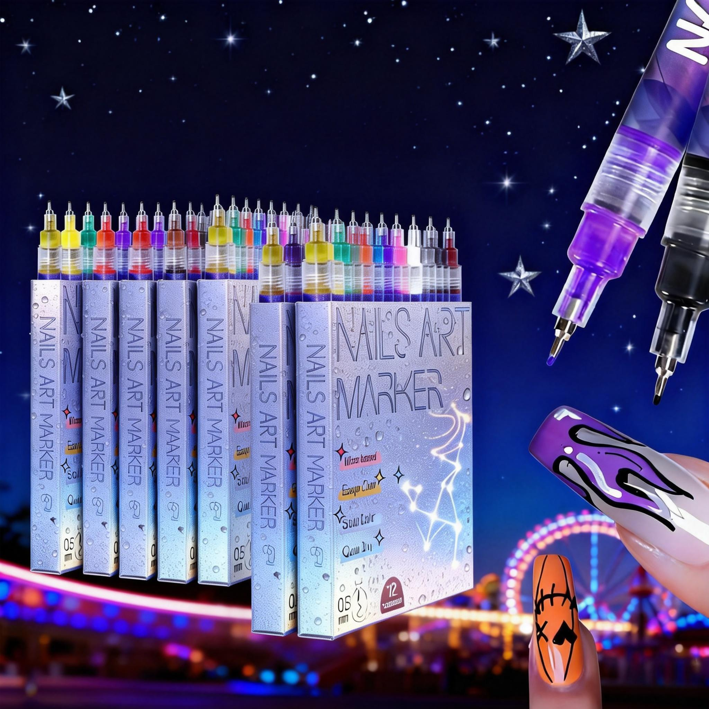 3D Nail Art Pens Set | 12 Vibrant Colors Fine Tip 0.5mm | Quick-Dry Liner & Dotting Tools for Home