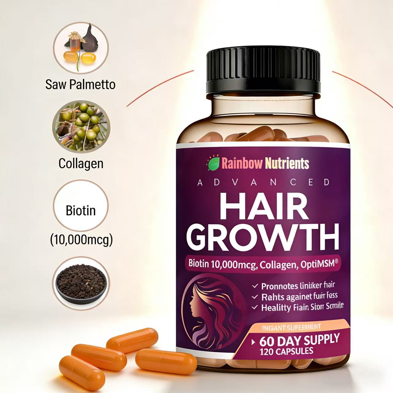 Hair Growth Vitamins for Women aturally Regrow Stronger & Healthier Hair, Skin and Nails | Stops Hair Loss | 60 Day Supply