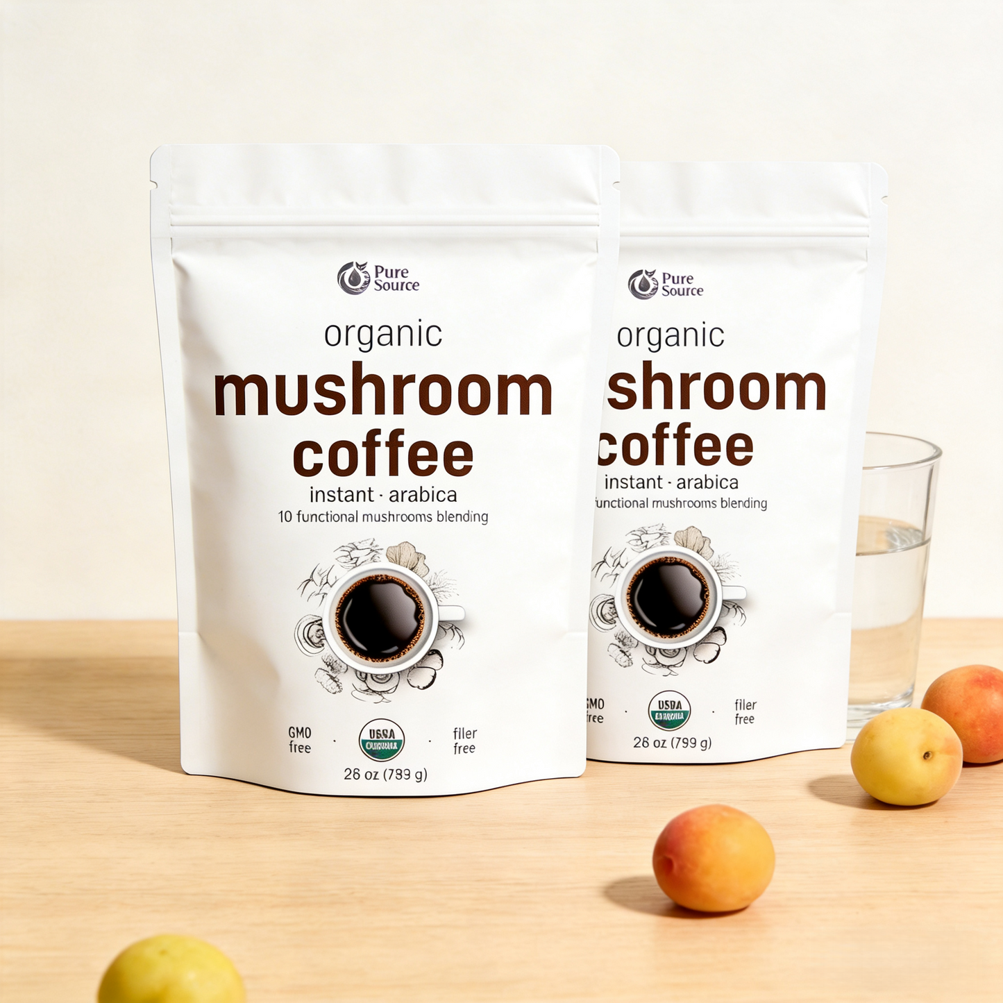 Organic Instant 10 in 1 Mushroom Coffee Powder, 14 Ounce (158 Servings) | Premium Arabica Coffee with Lion’s Mane, Chaga, Reishi & More
