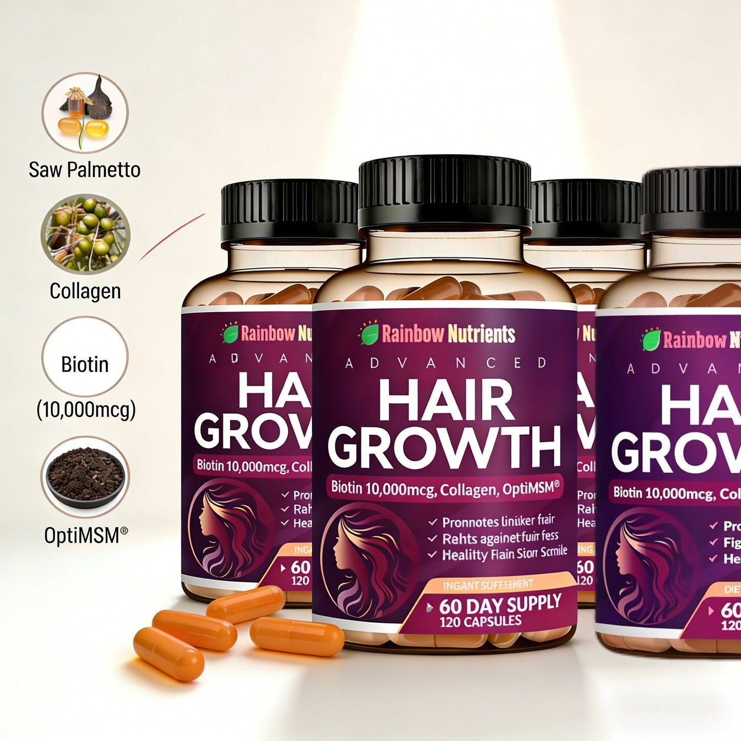 Hair Growth Vitamins for Women aturally Regrow Stronger & Healthier Hair, Skin and Nails | Stops Hair Loss | 60 Day Supply