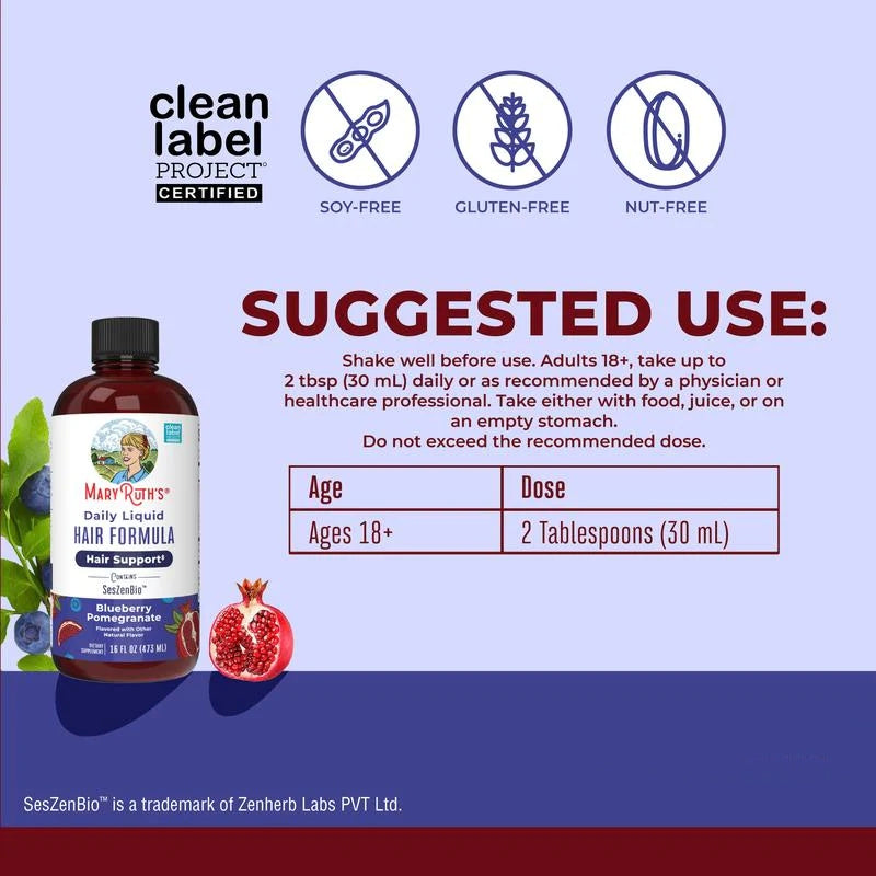 Daily Liquid Hair Formula - Hair Support - Thicker Hair for Women - Healthy Hair Habits - With SesZenBio - Biotin - Vitamin C - 16 fl oz