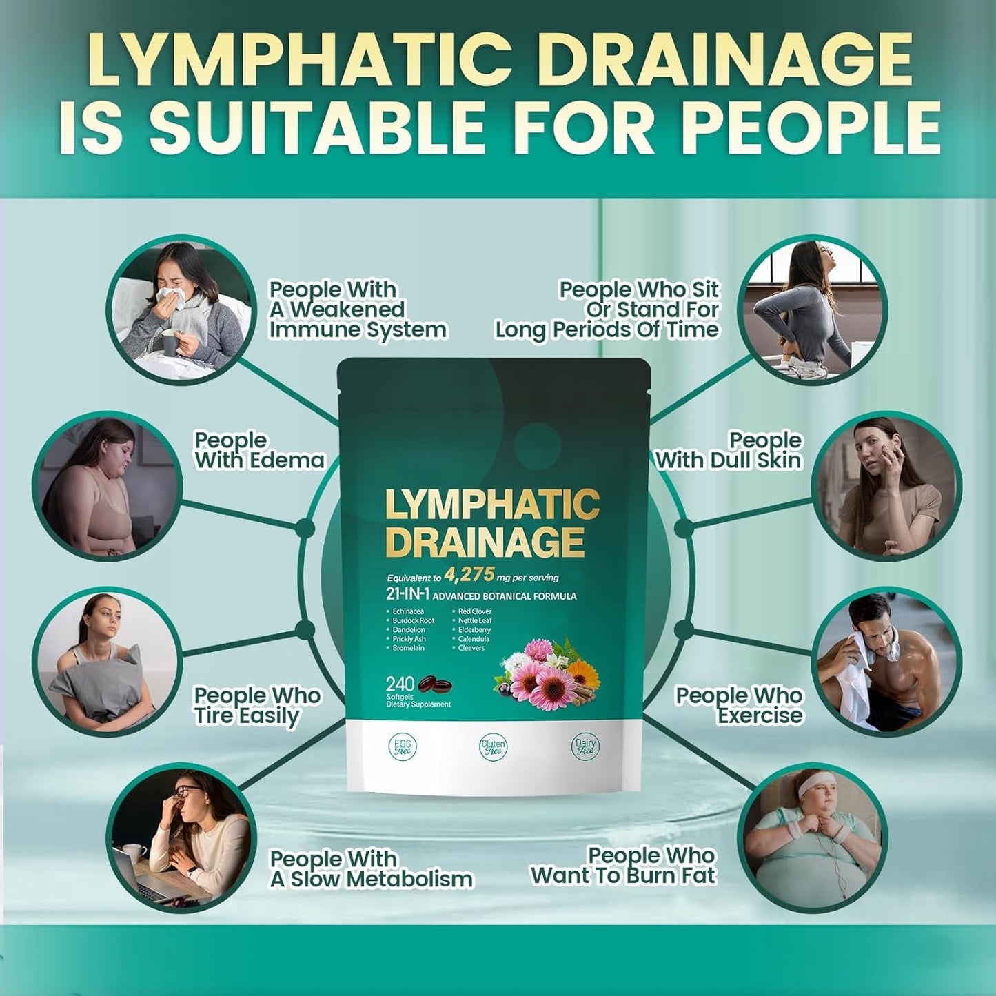 Lymphatic Drainage Support – 21-in-1 Advanced Botanical Formula | 240 Softgels