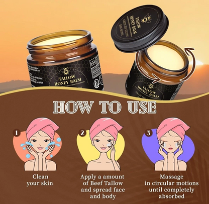 Organic Grass-Fed Beef Tallow Balm with Raw Honey - Moisturizing Cream for Soft, Smooth Skin - Handmade All-Natural Moisturizer 57g.