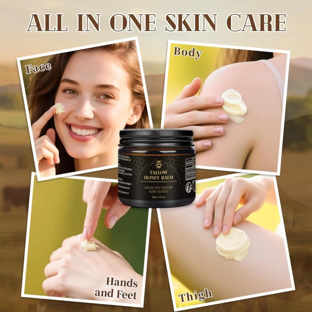Organic Grass-Fed Beef Tallow Balm with Raw Honey - Moisturizing Cream for Soft, Smooth Skin - Handmade All-Natural Moisturizer 57g.