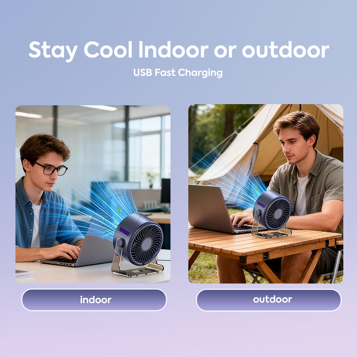 USB Desk Fan for Bedroom: 120° Rotating Small Rechargeable Battery Desktop Fans for Bedroom Home Office