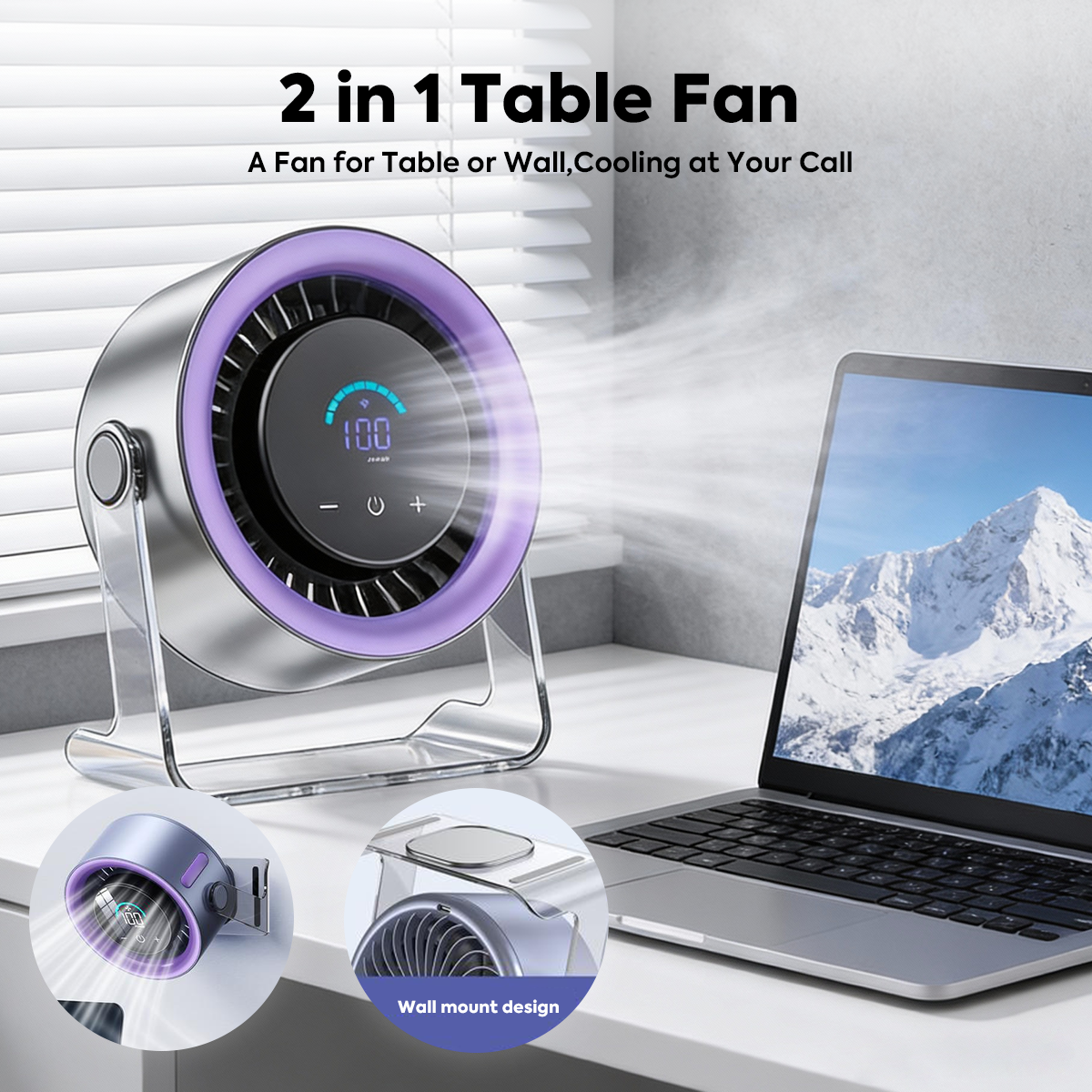 USB Desk Fan for Bedroom: 120° Rotating Small Rechargeable Battery Desktop Fans for Bedroom Home Office