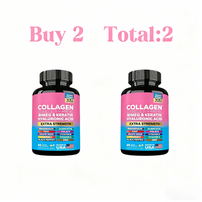 Collagen Pills Peptides (Types I,II,III,V,X) with Biotin, Keratin, Hyaluronic Acid, Vitamins & Minerals (90 Capsules)