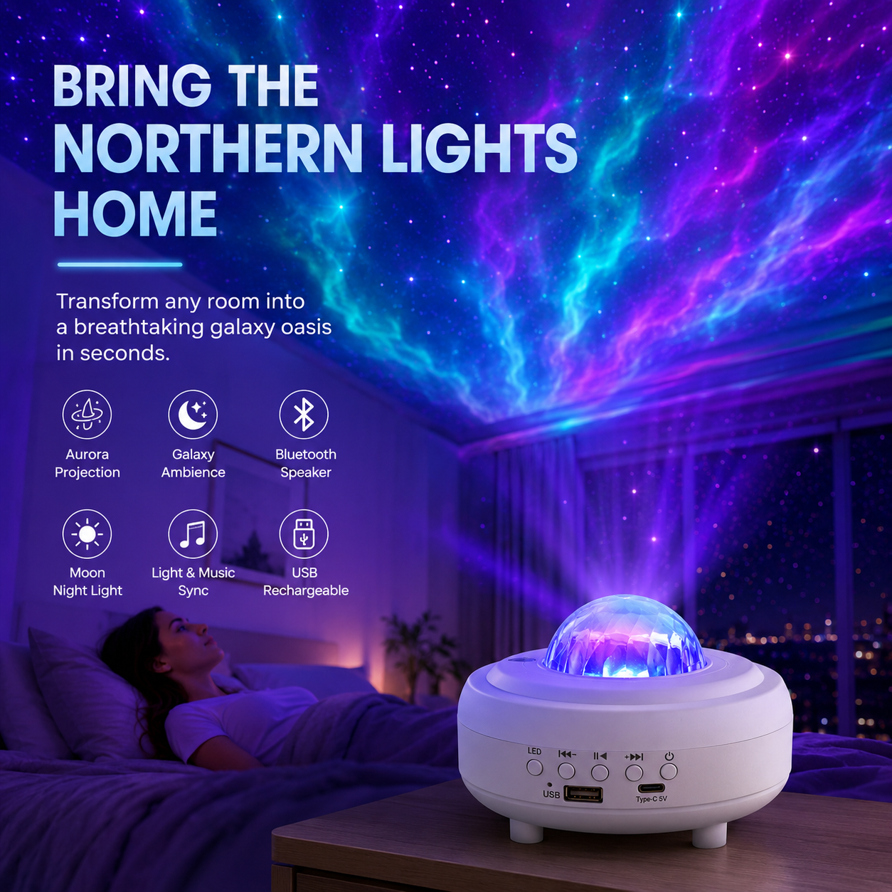 Transform Your Room Into A Dream Galaxy.Relax • Sleep Better • Create Magical Atmosphere Every Night