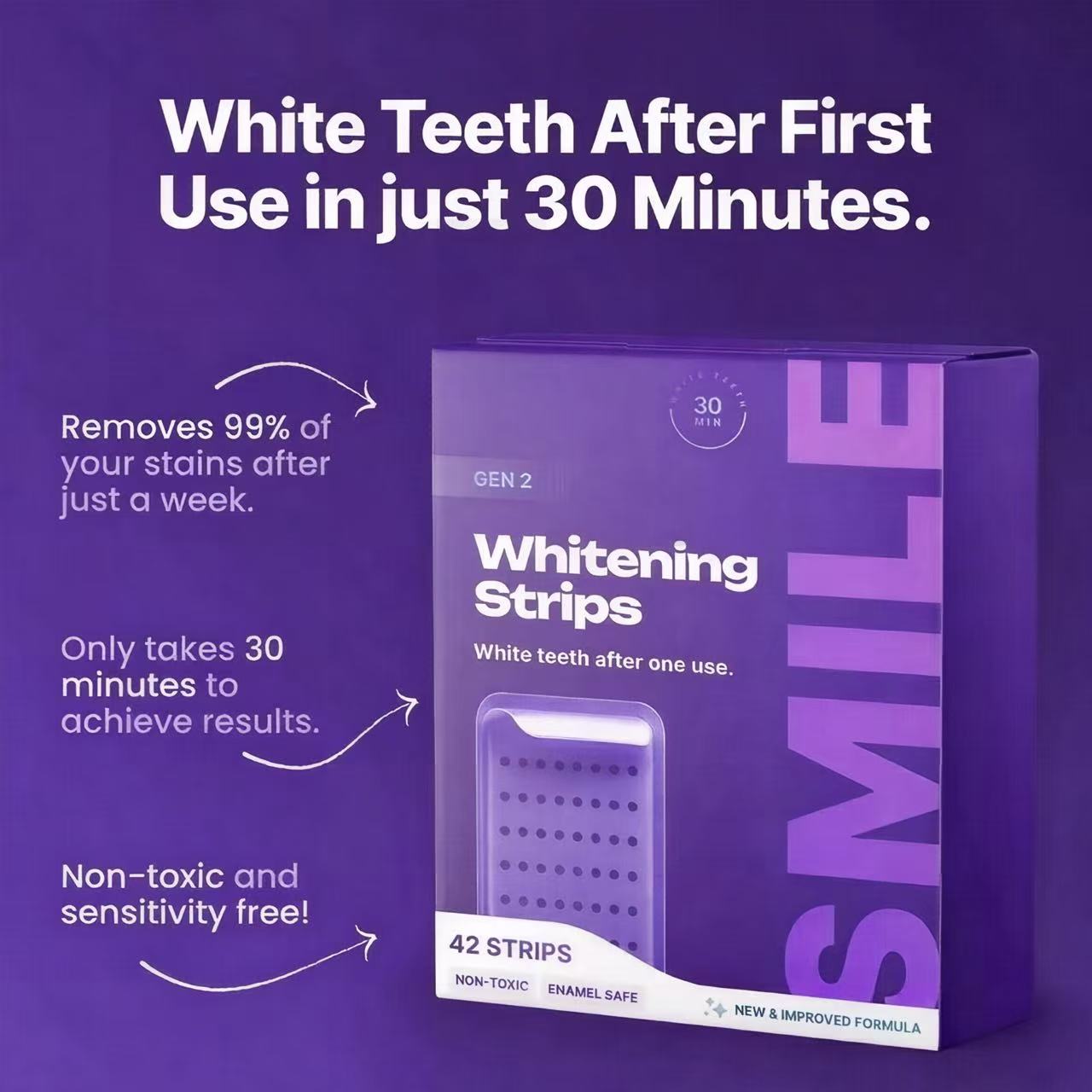 Violet Teeth Whitening Strips - 42 Count, Gentle & Easy to Use