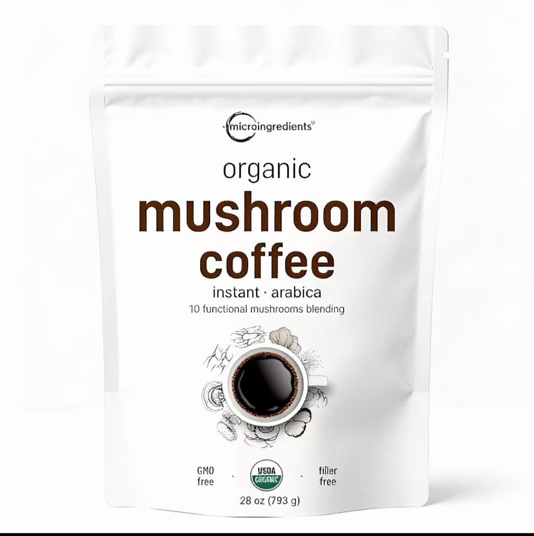 Organic Instant 10 in 1 Mushroom Coffee Powder, 14 Ounce (158 Servings) | Premium Arabica Coffee with Lion’s Mane, Chaga, Reishi & More