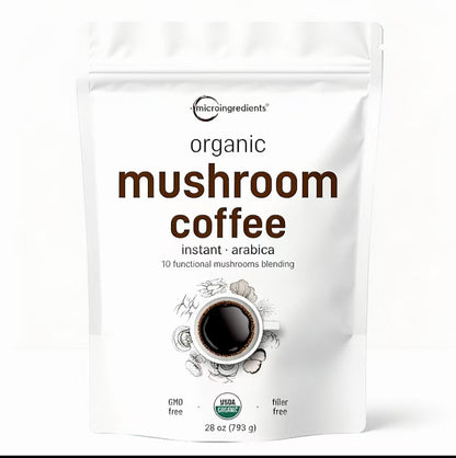 Organic Instant 10 in 1 Mushroom Coffee Powder, 14 Ounce (158 Servings) | Premium Arabica Coffee with Lion’s Mane, Chaga, Reishi & More