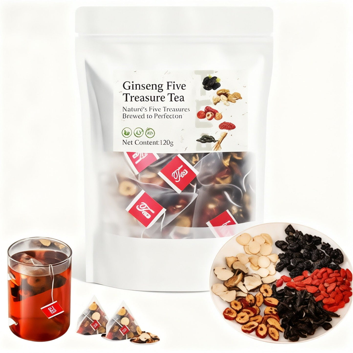 (2PC)Ginseng Five Treasures Tea | Liver and Kidney Nourishing Vitality Tea | Christmas Gift.