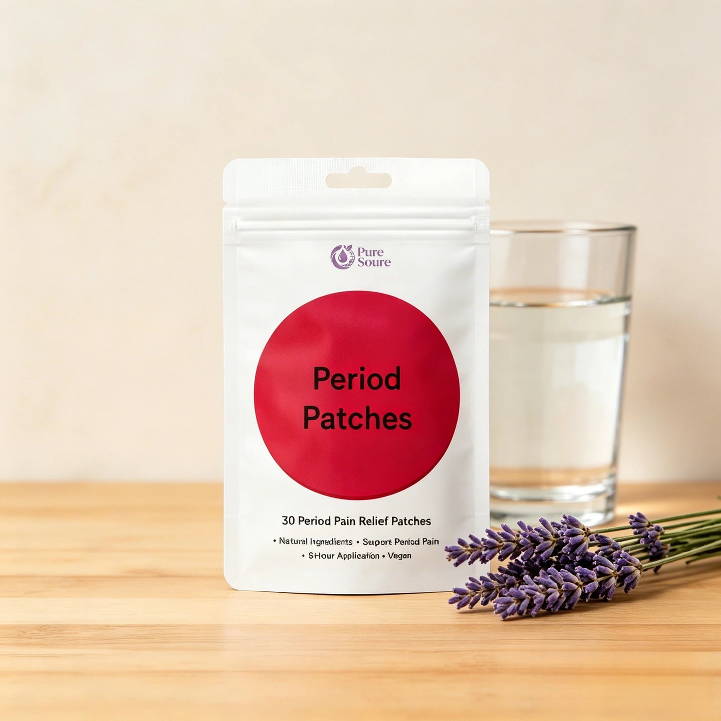Period Relief Patches Cooling Menthol & Chamomile, Iron-Infused Lavender Essential Oil 30 Count