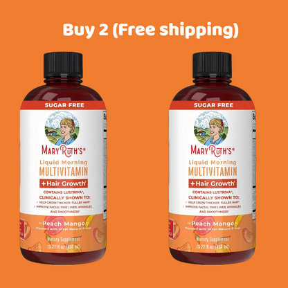 Liquid Multivitamin+Hair Growth | Clinically Tested for Thicker Hair & Facial Wrinkles in Women |  Vitamin C & D3 | Peach Mango 15 Fl Oz