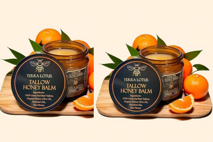 Organic Grass-Fed Beef Tallow Balm with Raw Honey - Moisturizing Cream for Soft, Smooth Skin - Handmade All-Natural Moisturizer 57g.