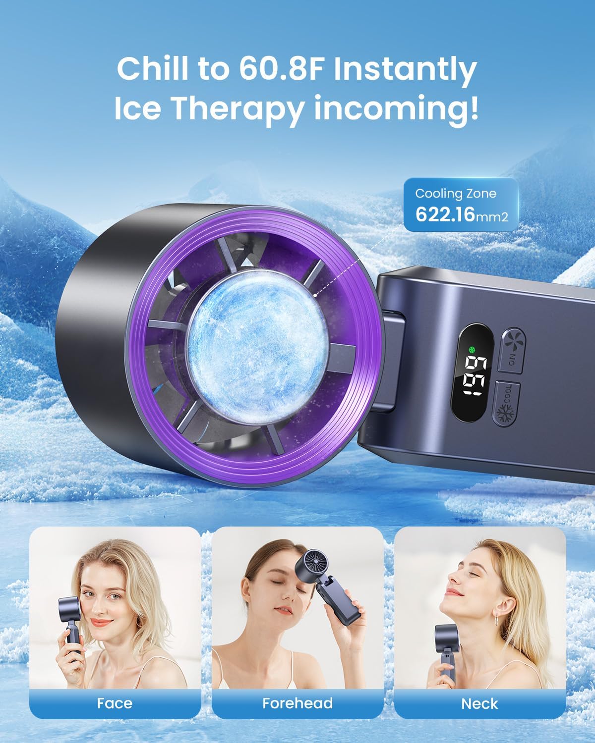 Pro Handheld Portable fan with Turbo Cooling - Hand Held Fan Rechargeable, 1-199 Speeds, Up to 12Hrs Battery Life, Powerful Mini Personal Ice fan for Travel, Outdoor, Beach & Makeup