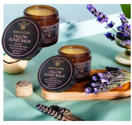 Organic Grass-Fed Beef Tallow Balm with Raw Honey - Moisturizing Cream for Soft, Smooth Skin - Handmade All-Natural Moisturizer 57g.