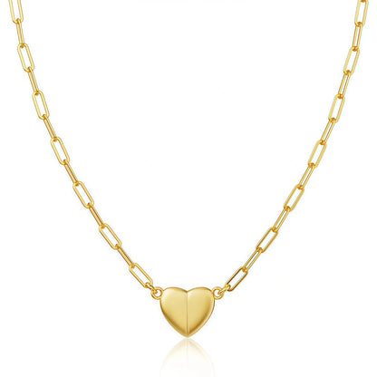 Gold Heart Pendant Magnetic Necklace – Paperclip Chain with Love Heart Pendant