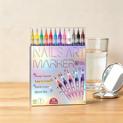 3D Nail Art Pens Set | 12 Vibrant Colors Fine Tip 0.5mm | Quick-Dry Liner & Dotting Tools for  Home