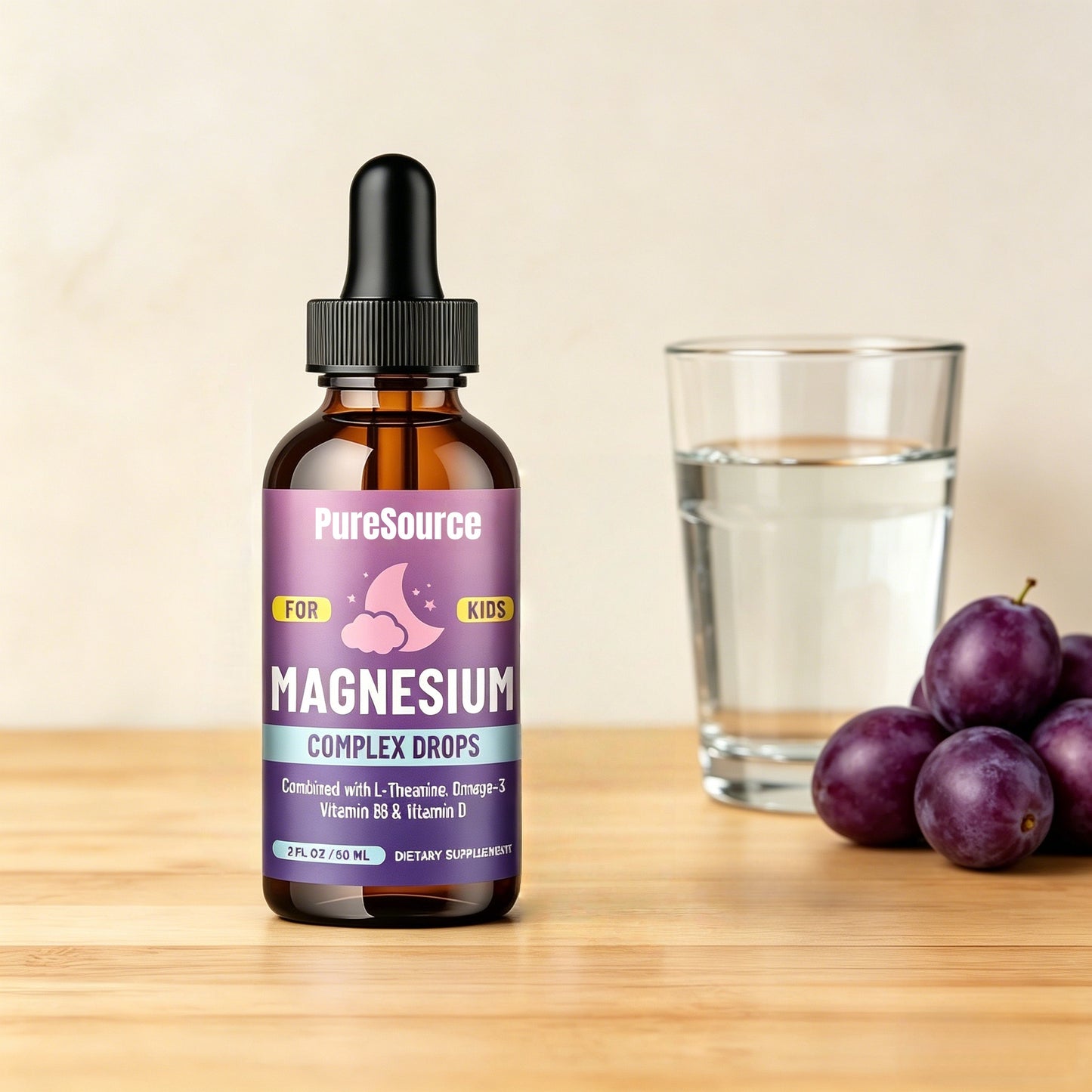 Kids Magnesium Liquid Drops- Omega-3, Vitamin B6, D3 - for Sleep, Relaxation, Brain, Bones