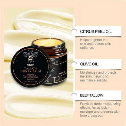 Organic Grass-Fed Beef Tallow Balm with Raw Honey - Moisturizing Cream for Soft, Smooth Skin - Handmade All-Natural Moisturizer 57g.