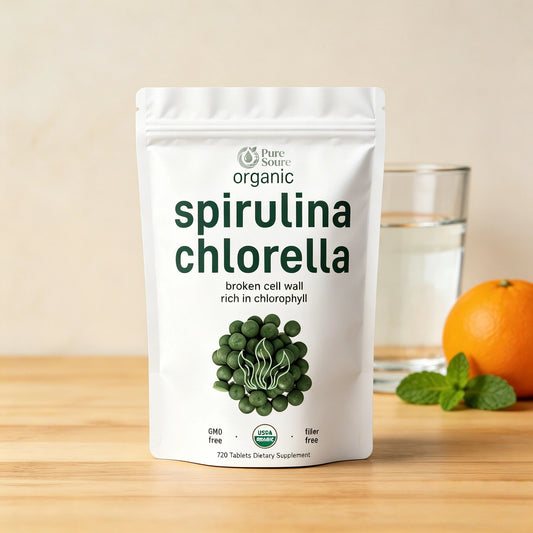 Organic Chlorella Spirulina Tablets, 3000mg Per Serving, 720 Counts, 4 Months Supply, 50/50 Blend Superfood