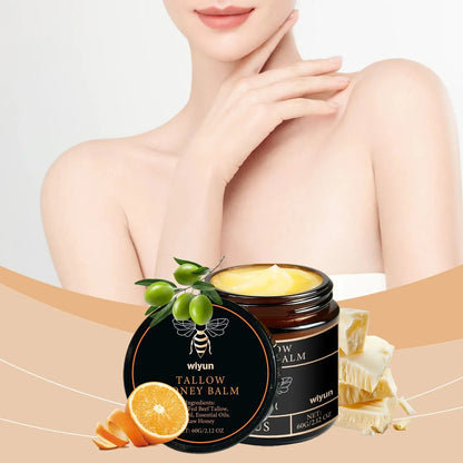 Organic Grass-Fed Beef Tallow Balm with Raw Honey - Moisturizing Cream for Soft, Smooth Skin - Handmade All-Natural Moisturizer 57g.