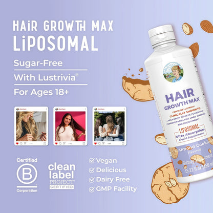Organics Women's Hair Growth MAX Liposomal | with Lustriva + Biotin 10000mcg + Pumpkin Seed Oil | Thicker Hair | Hair Care | Wrinkles, Fine Lines, Skin Care | Ages 18+ | 15.22 Fl Oz