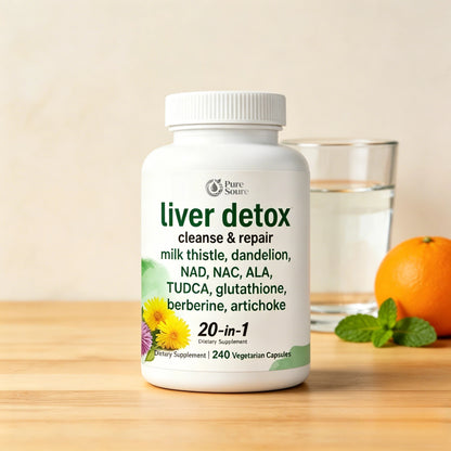 Liver Detox, 240 Veggie Capsules | 20-in-1 Advanced Support Complex with Milk Thistle, Dandelion, NAD, NAC, ALA