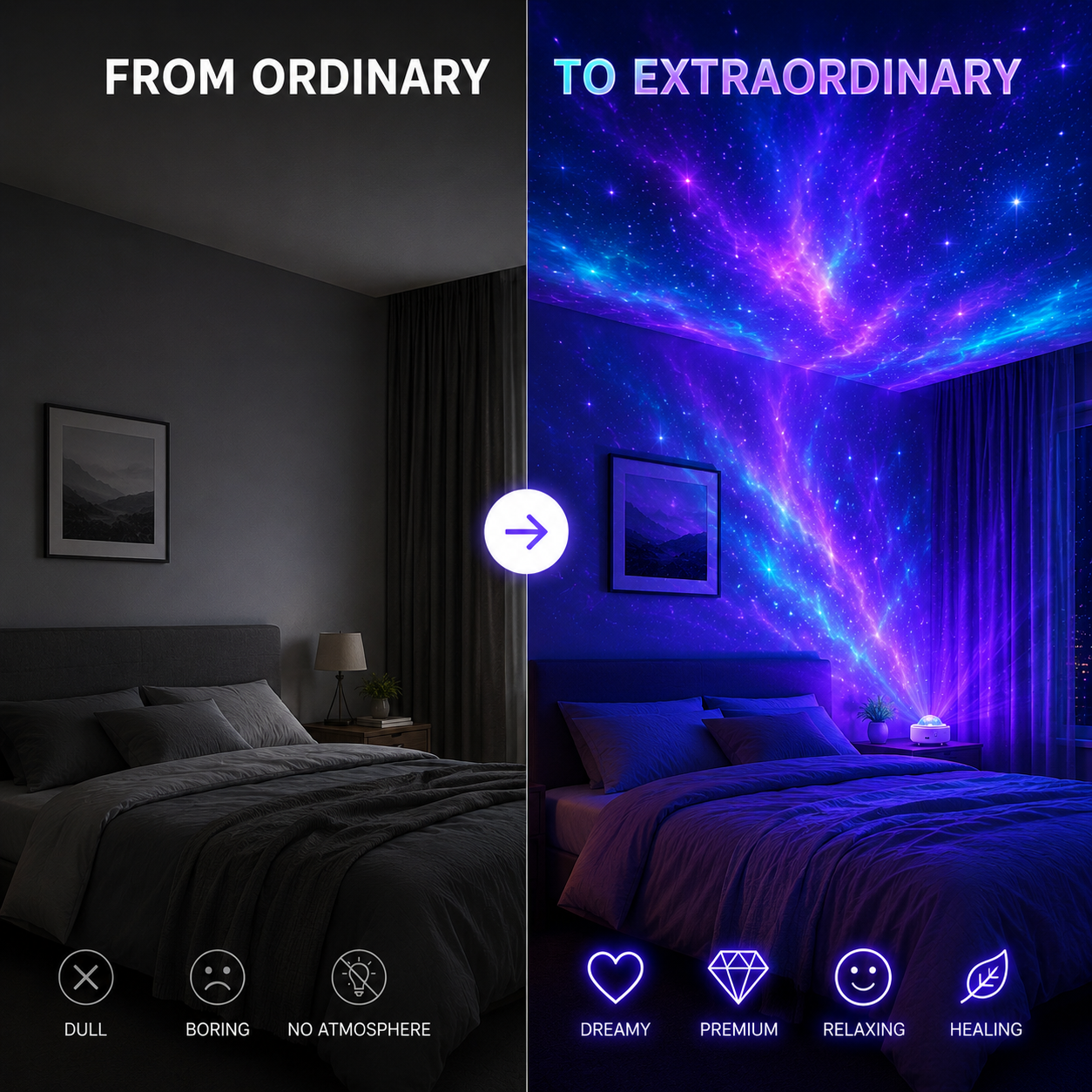 Transform Your Room Into A Dream Galaxy.Relax • Sleep Better • Create Magical Atmosphere Every Night