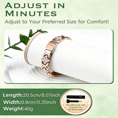 Feraco Women Pure Copper Clover Magnetic Bracelet, Zircon Inlay Adjustable Pain Relief Therapy Bangle