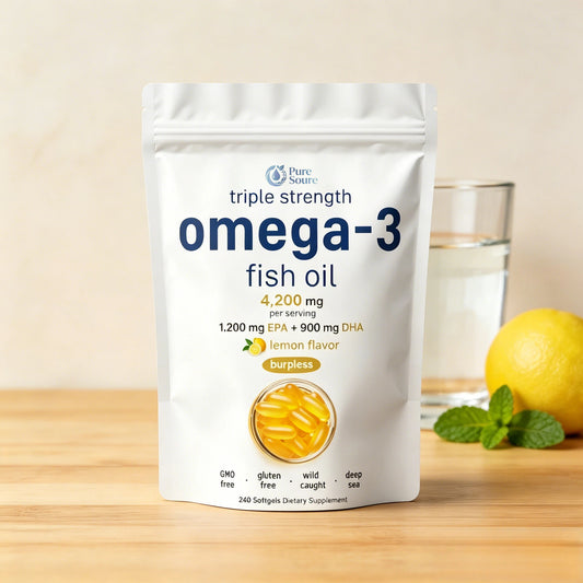 Omega 3 Fish Oil Supplements 4,200mg Per Serving| Lemon Flavored Burpless | EPA 1200mg + DHA 900mg