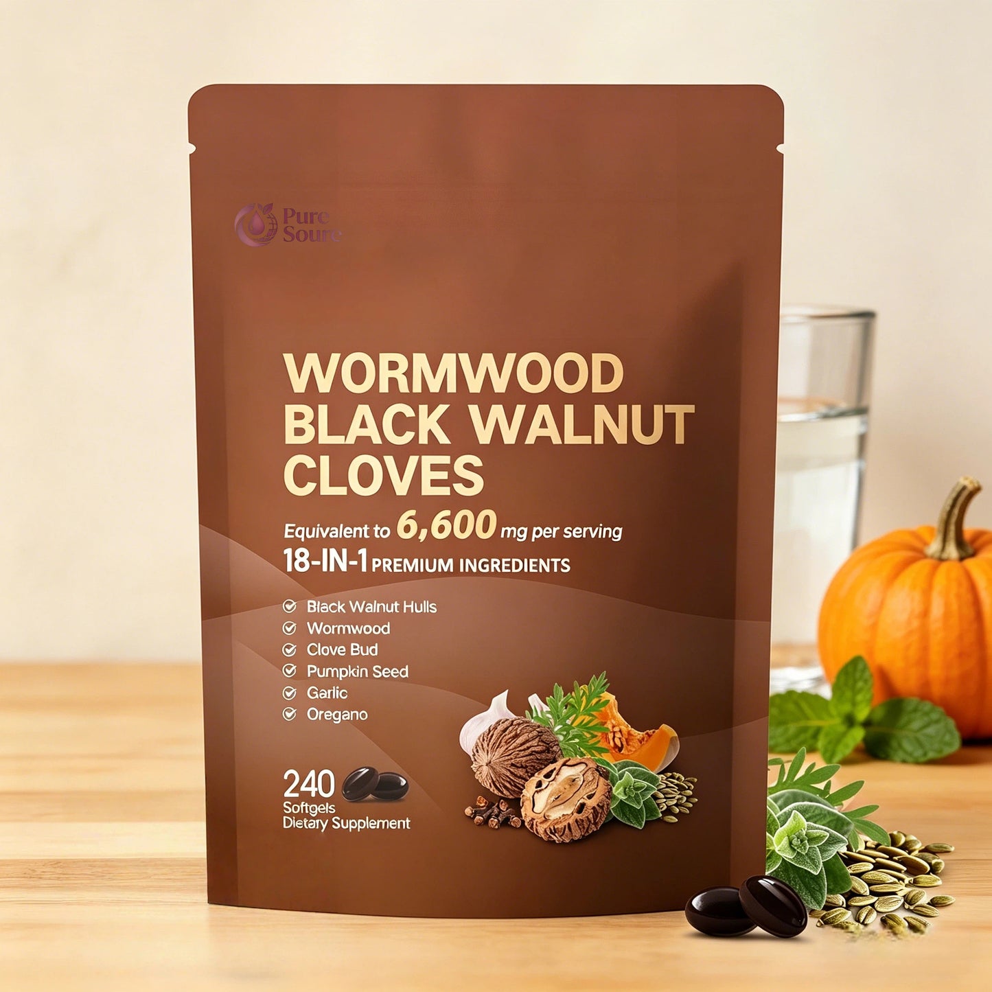 18-in-1 Premium Herbal Blend Capsules, Supports Cleanse, Wormwood Black Walnut Clove Cleanse for Humans, 6600mg Serving