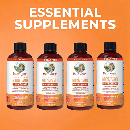 Liquid Multivitamin+Hair Growth | Clinically Tested for Thicker Hair & Facial Wrinkles in Women |  Vitamin C & D3 | Peach Mango 15 Fl Oz