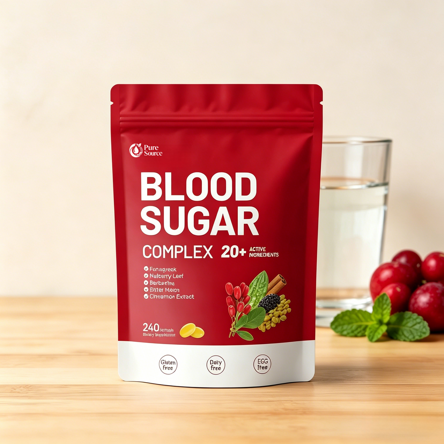 Blood Sugar Complex Supplement ,with 20 Herbs and Vitamins with Cinnamon, Turmeric and More, Non-GMO, Gluten-Free
