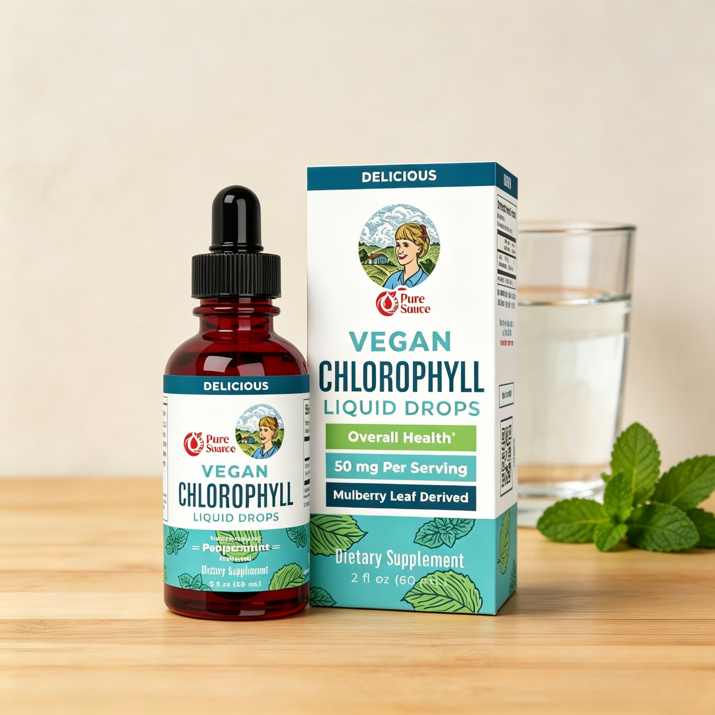 Chlorophyll Liquid Drops |  | Vegan | Non-Diluted Liquid Chlorophyll| Mulberry Derived Supplement for 14+ | Non-GMO | Delicious Minty Flavor | 2 Fl Oz