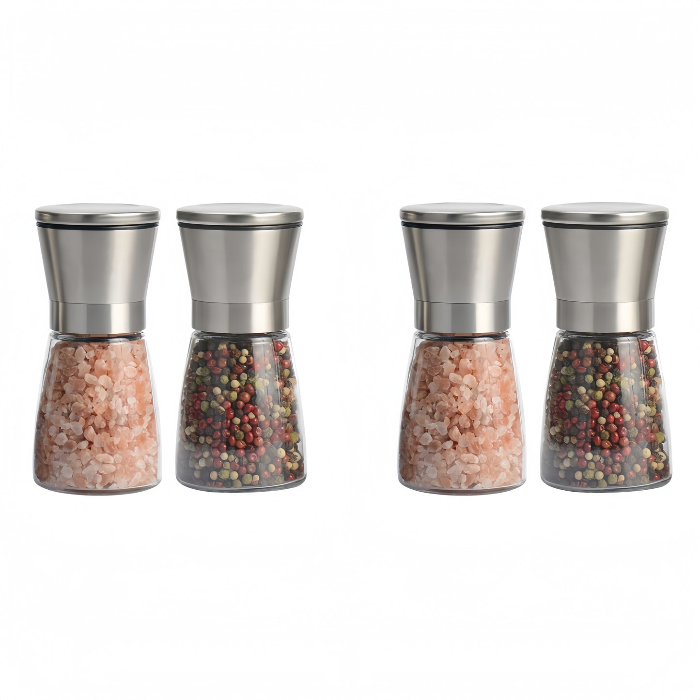 Stainless Steel Manual Salt & Pepper Grinder Set – Adjustable Coarseness, Refillable Glass Mills for Kitchen & BBQ