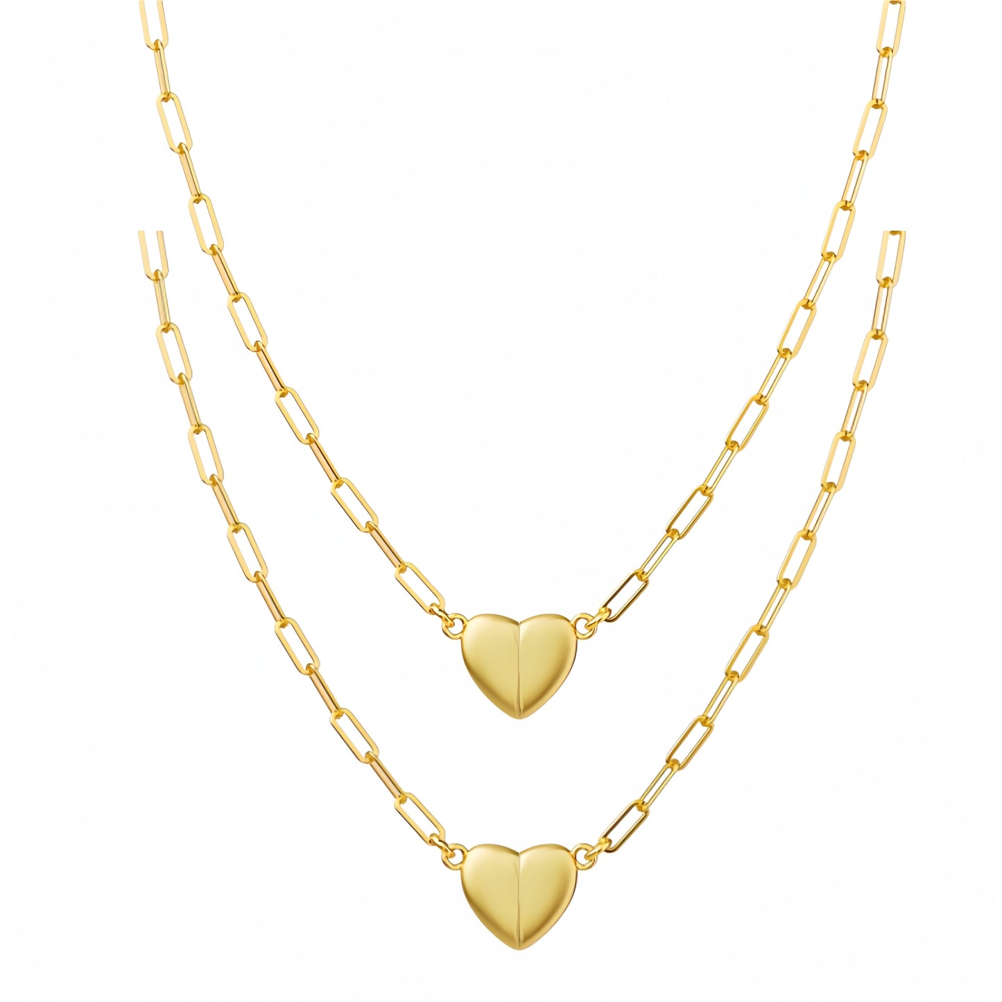 Gold Heart Pendant Magnetic Necklace – Paperclip Chain with Love Heart Pendant