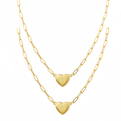 Gold Heart Pendant Magnetic Necklace – Paperclip Chain with Love Heart Pendant