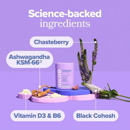 Hormone-Free Menopause Support (30 Servings): Natural relief for hot flashes and mood swings using Black Cohosh and Ashwagandha.