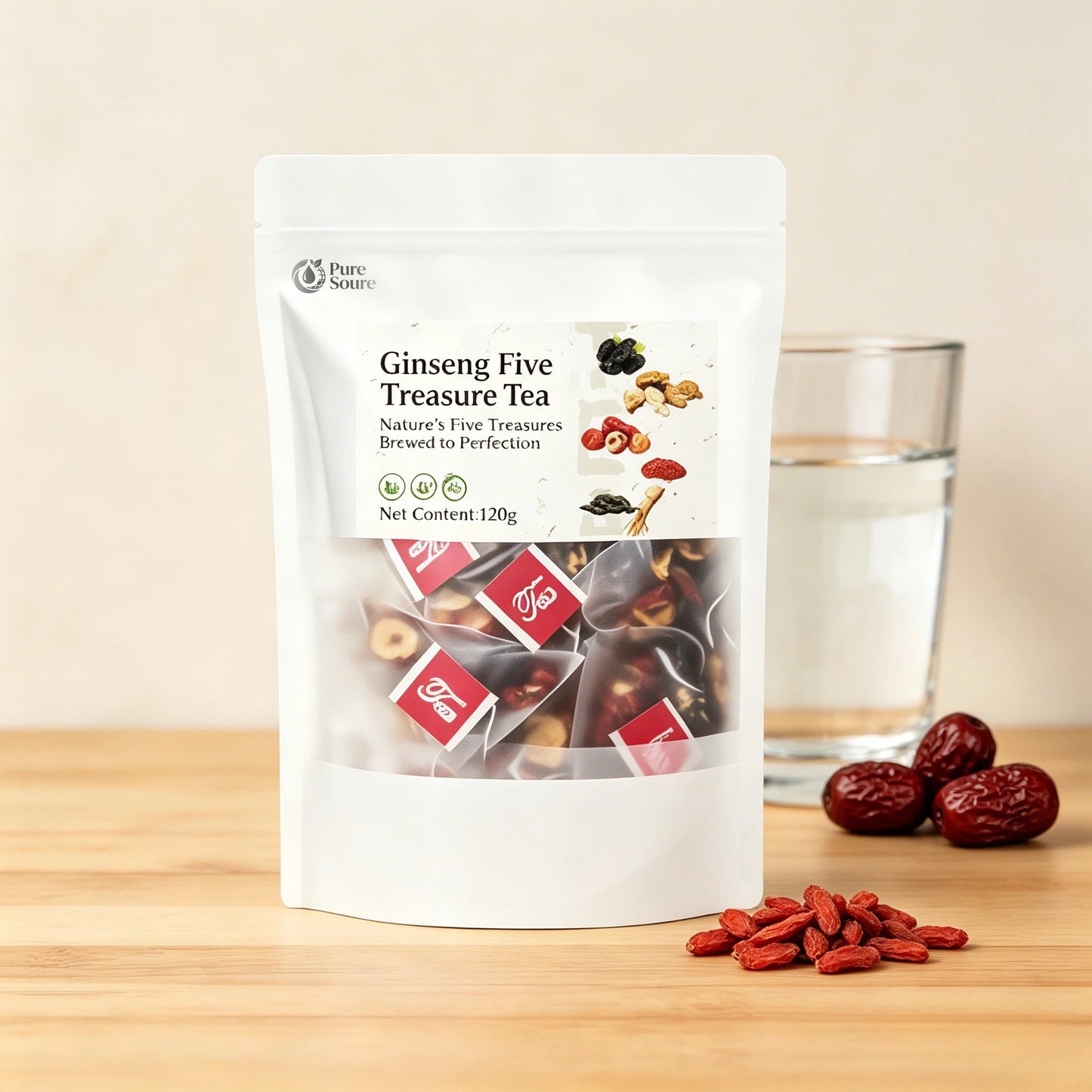 (2PC)Ginseng Five Treasures Tea | Liver and Kidney Nourishing Vitality Tea | Christmas Gift.