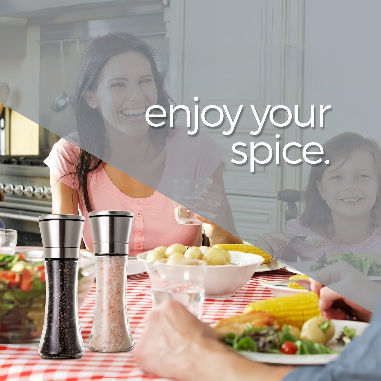 Stainless Steel Manual Salt & Pepper Grinder Set – Adjustable Coarseness, Refillable Glass Mills for Kitchen & BBQ