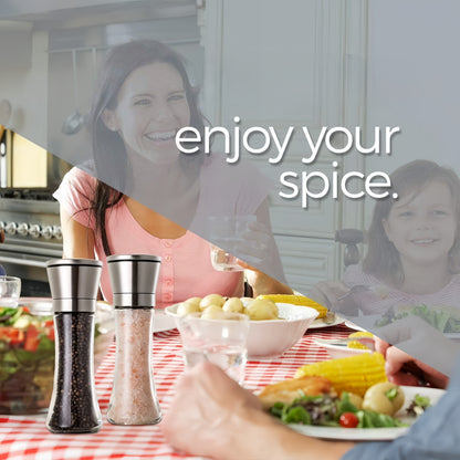 Stainless Steel Manual Salt & Pepper Grinder Set – Adjustable Coarseness, Refillable Glass Mills for Kitchen & BBQ