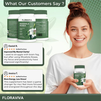 Rhodiola Rosea Capsules - Floravida for Energy, Focus, Mood - 60 Capsules.