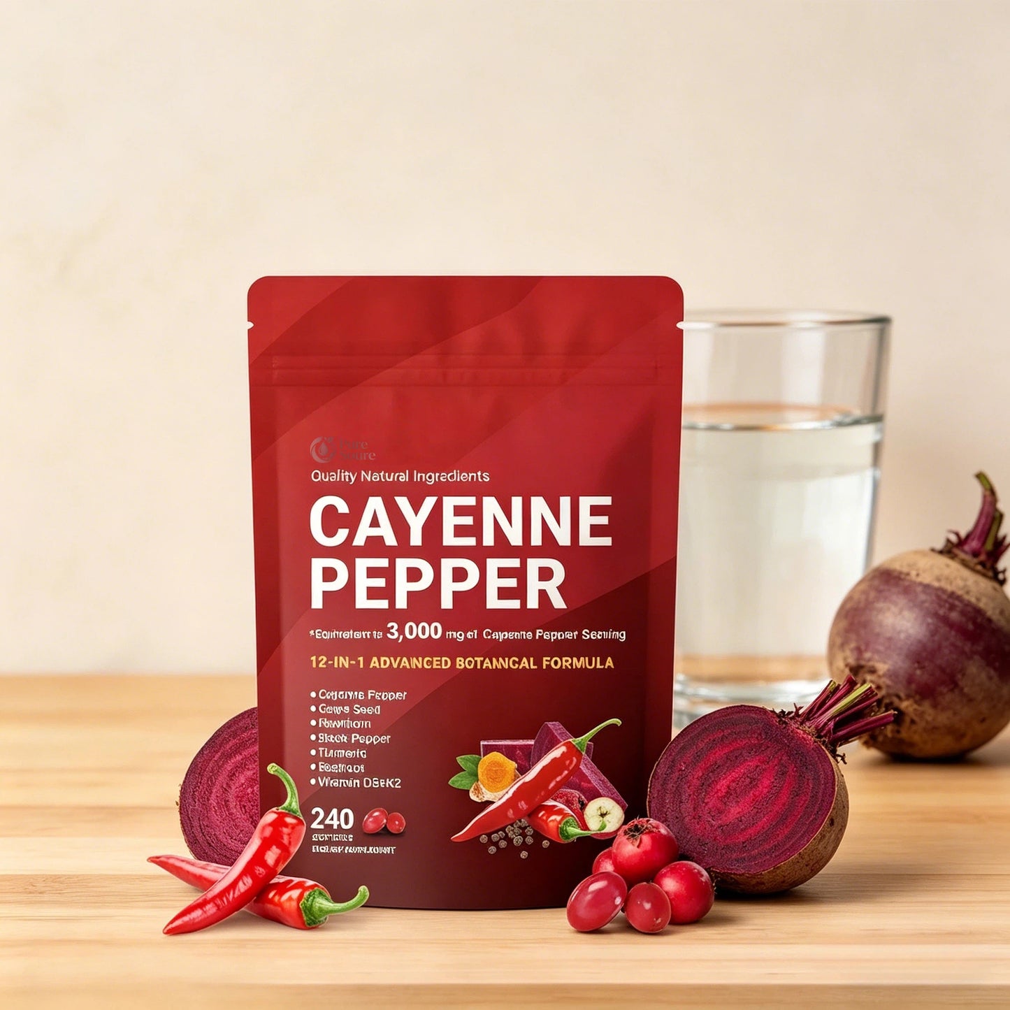 (54.99/3PC)Cayenne Pepper Softgels Supplement, Supports Leg Vein, Heart and Blood Vessel Health, with Vitamin E D3+K2 and Beetrootand Others(3PACKS)