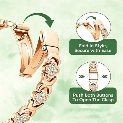 Feraco Women Pure Copper Clover Magnetic Bracelet, Zircon Inlay Adjustable Pain Relief Therapy Bangle